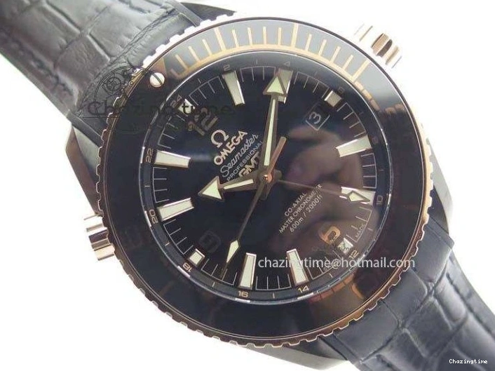 0427 Planet Ocean 45mm GMT DLC RG JHF Best Edition Black Dial On Leather Strap A Soft 8193